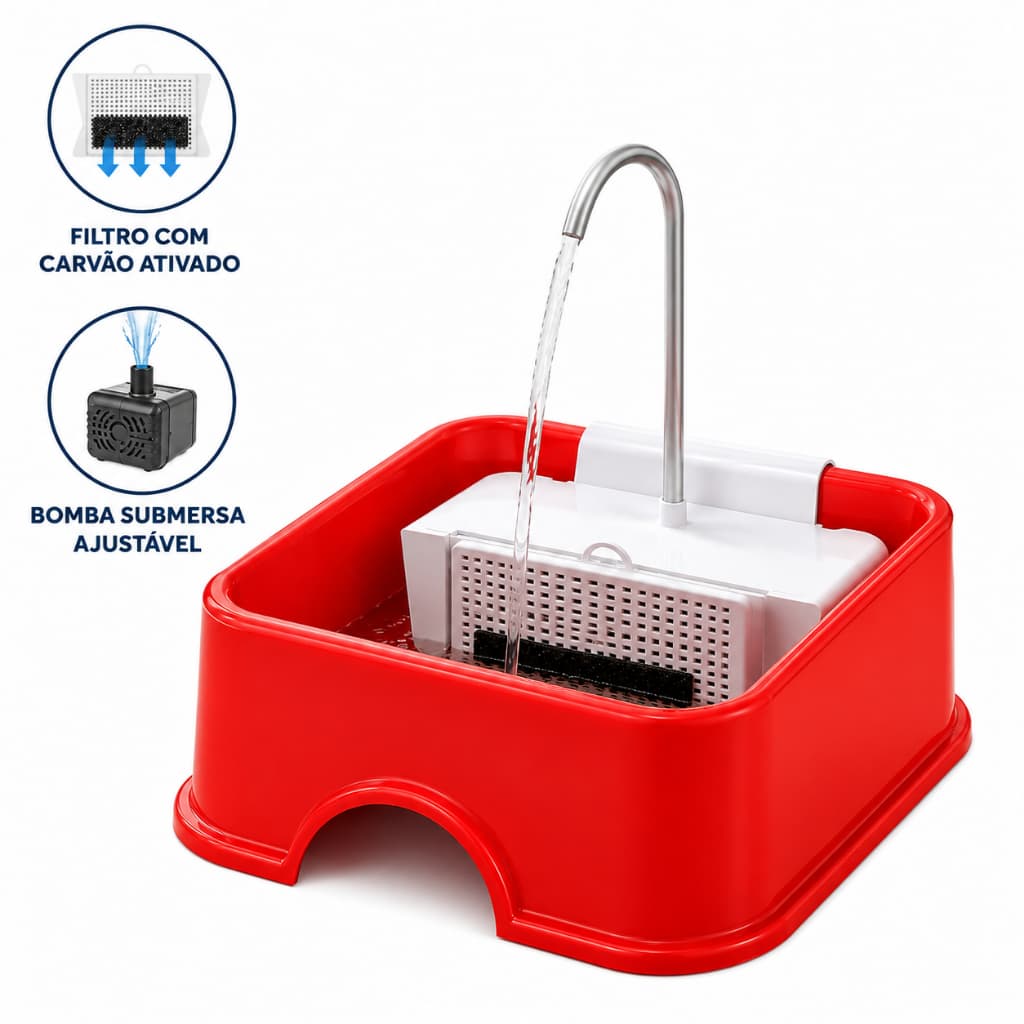 Bebedouro 1,5 Litros Automático Fonte de Água para Gatos Bivolt Silencioso e Econômico