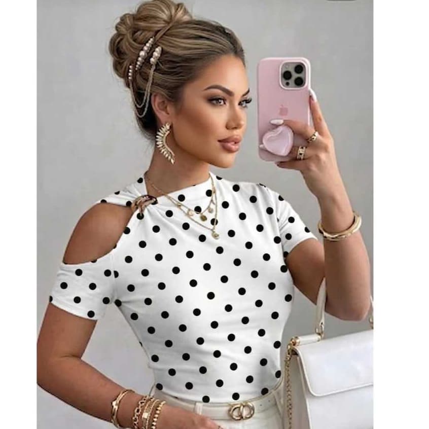 Blusa Feminina Ombro Vazado Estilo Blogueira Tecido Suplex