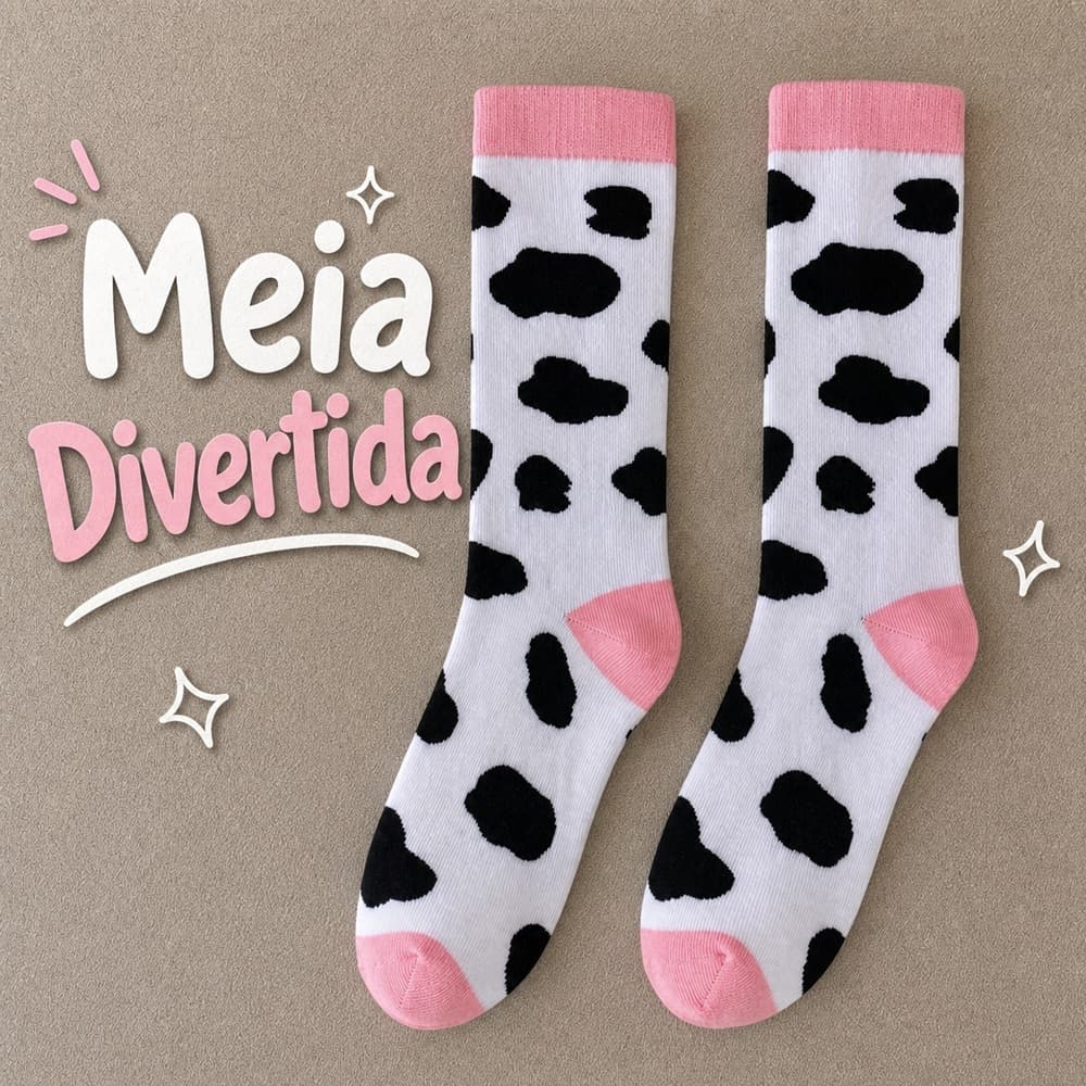 Kit 4 Meias Vaquinha 100% Algodão Cano Alto