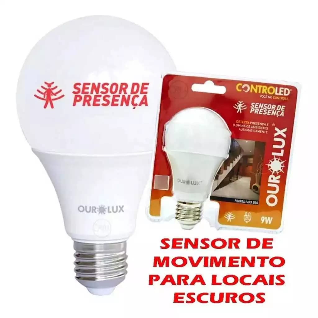 Lâmpada LED Ourolux 9W com Sensor de Luminosidade E27 – Acende Automaticamente à Noite