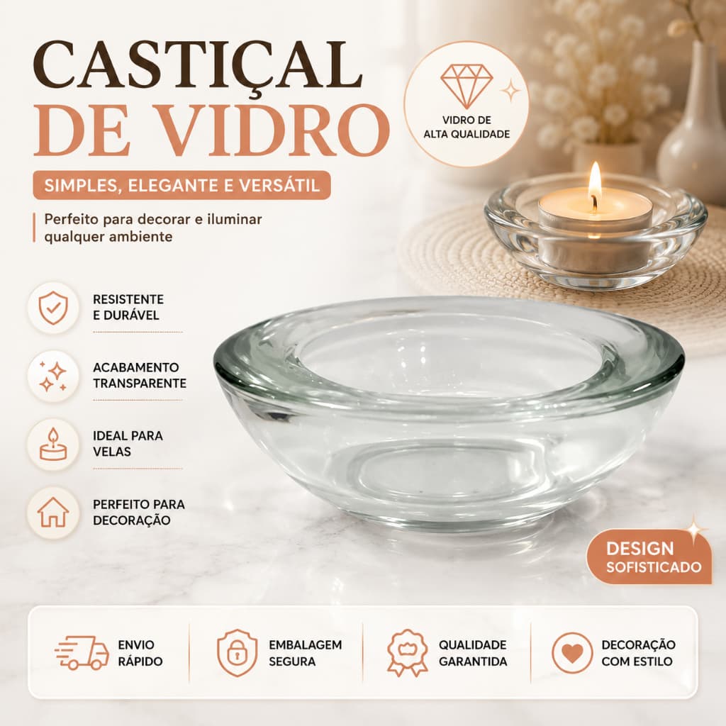 Kit Castiçal de Vidro Redondo Mini Pequeno Suporte Porta Vela Vidro Decoração Luxo Enfeite Romântico