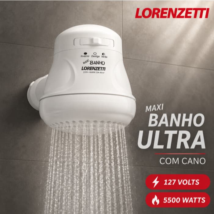 Chuveiro Elétrico 110 v Ducha Lorenzetti Maxi Banho Ultra com Cano 5500W Branco