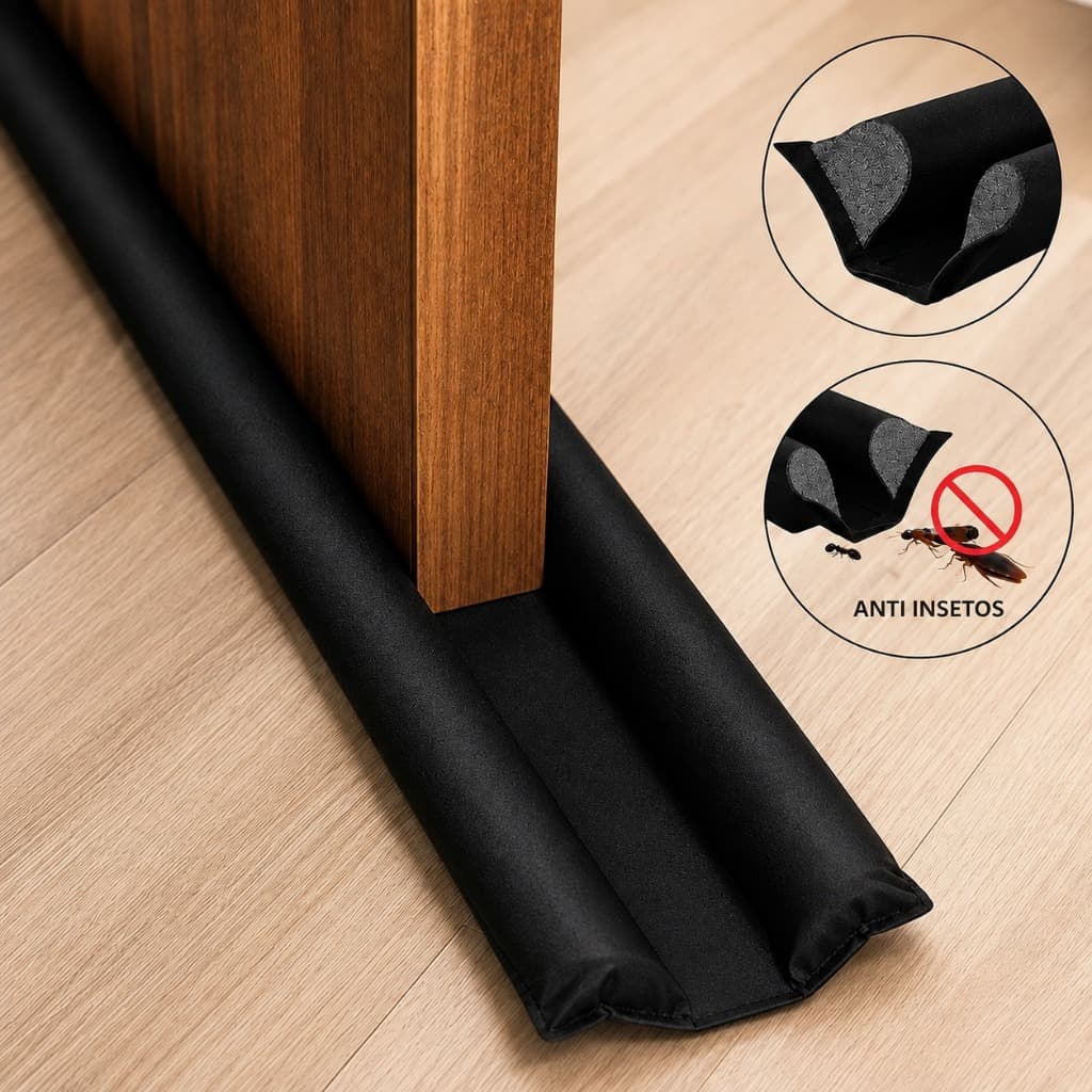 Veda Porta Preto Protetor Duplo Anti Poeira Insetos Impermeável Vários Tamanhos 70cm a 120cm