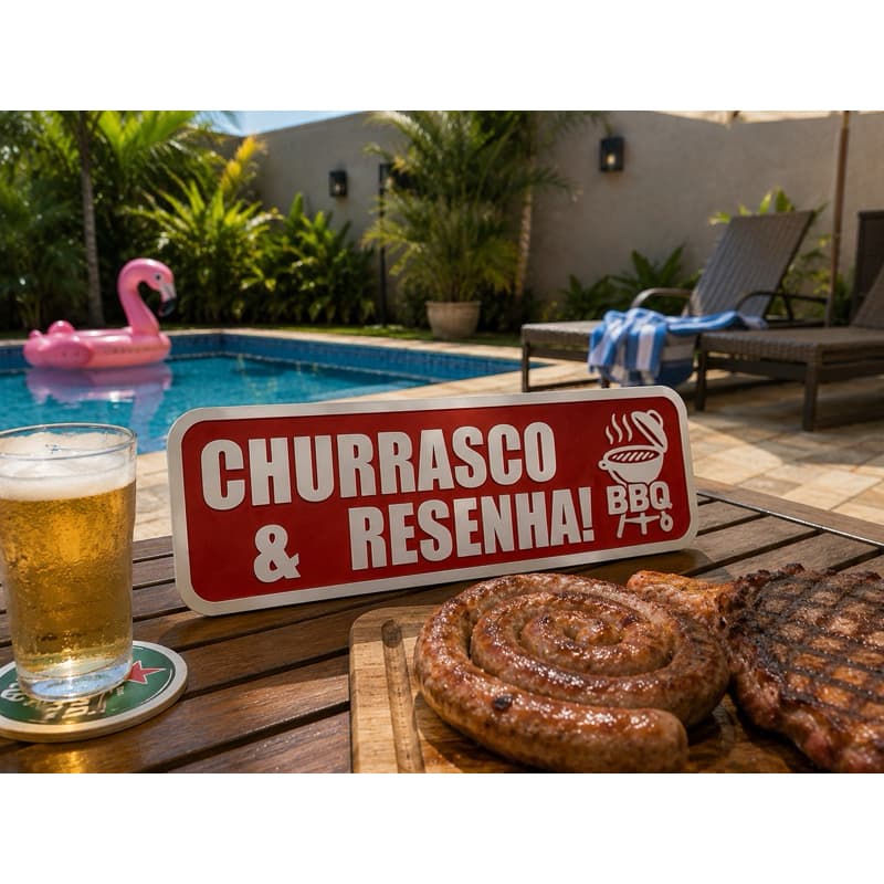 Placa Decorativa Churrasco E Resenha 3D Bar