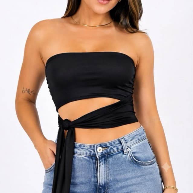 Top Faixa Feminino Tomara que Caia Transpassado com Amarração