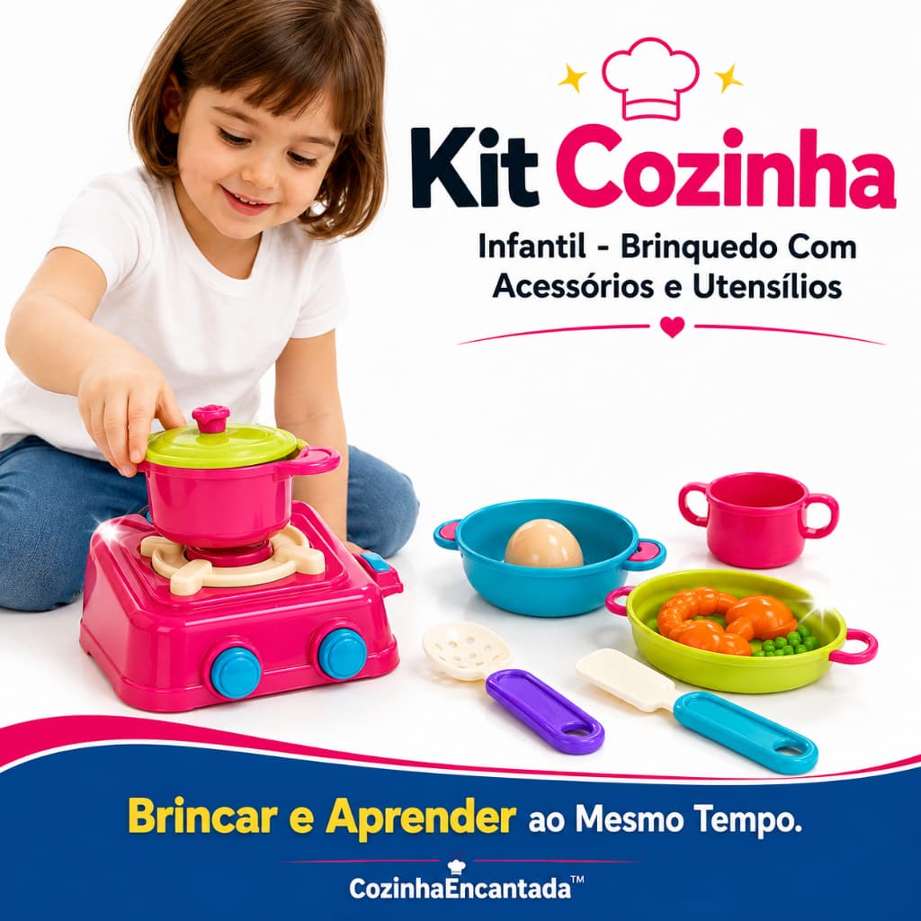 Kit Cozinha Infantil Brinquedo com Acessórios e Utensílios Cozinha Encantada 3+