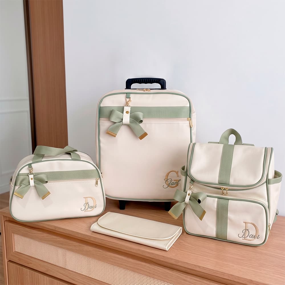 Kit Bolsa Maternidade 4 Peças para Bebe Mala Luxo Impermeável Enxoval Premium com Bordado - Saída Maternidade