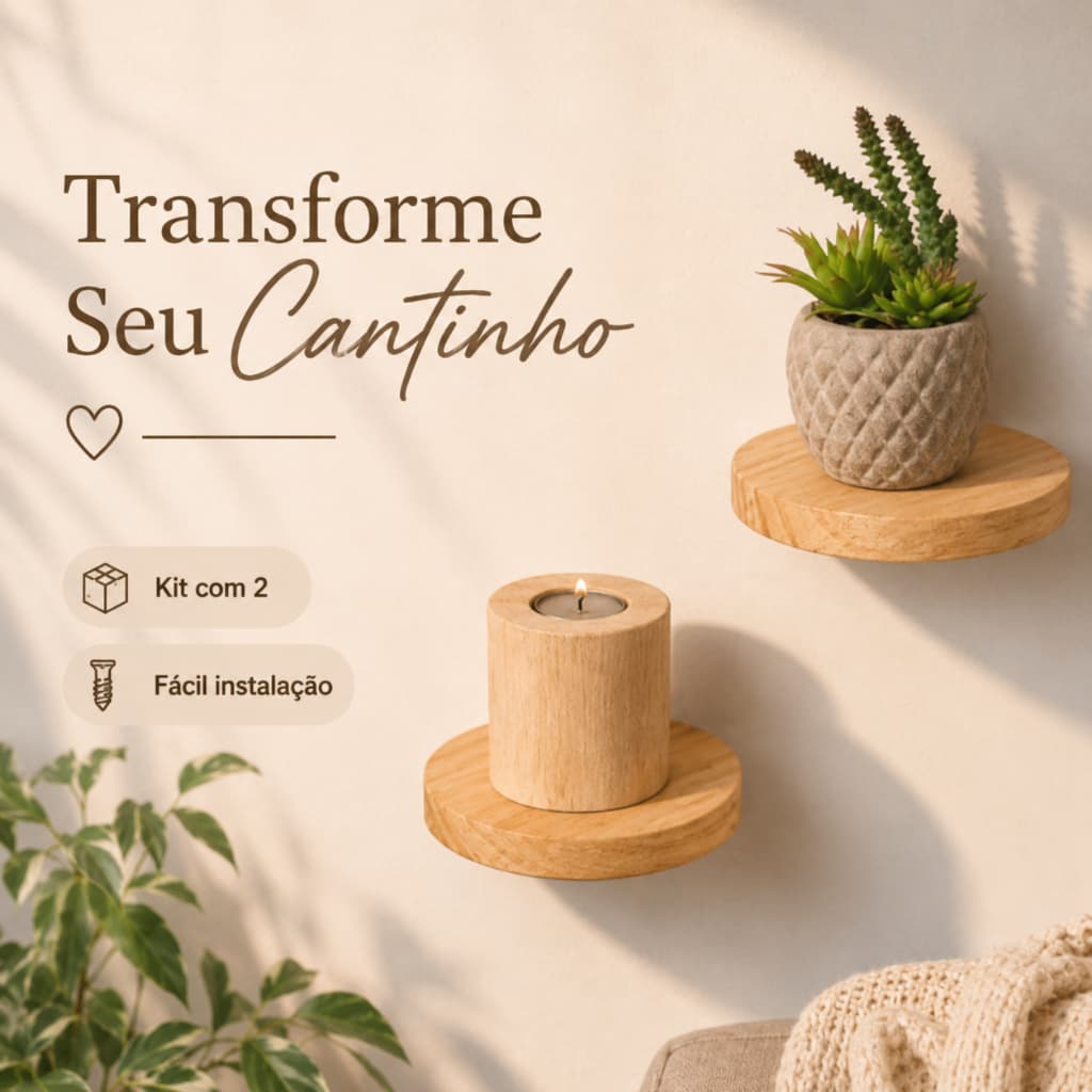 Dupla de Mini Prateleiras em Madeira | Nicho Flutuante Decorativo para Sala, Quarto e Banheiro