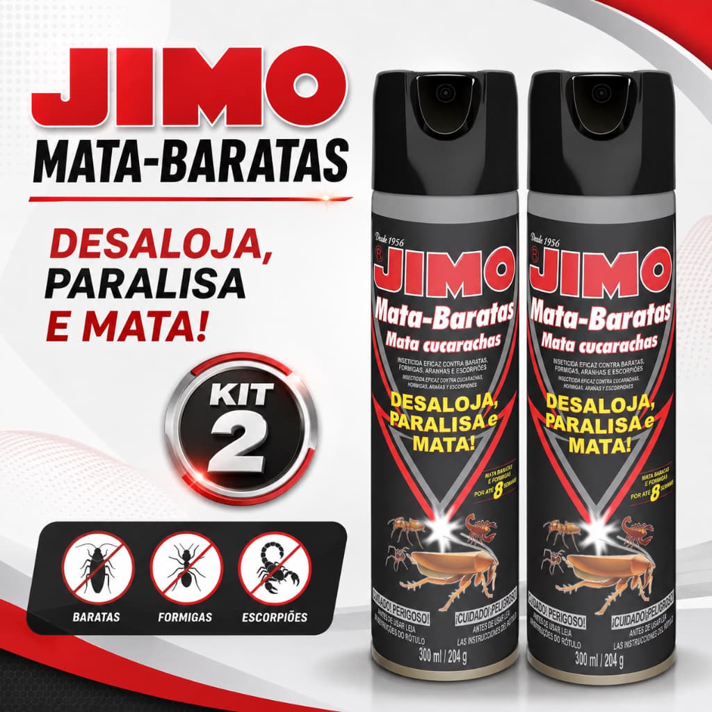 Kit 2 Inseticida Spray Mata Barata Formiga Aranha Mosquito 300ml Jimo Elimina Pragas Ação Rápida Uso Doméstico Comercial