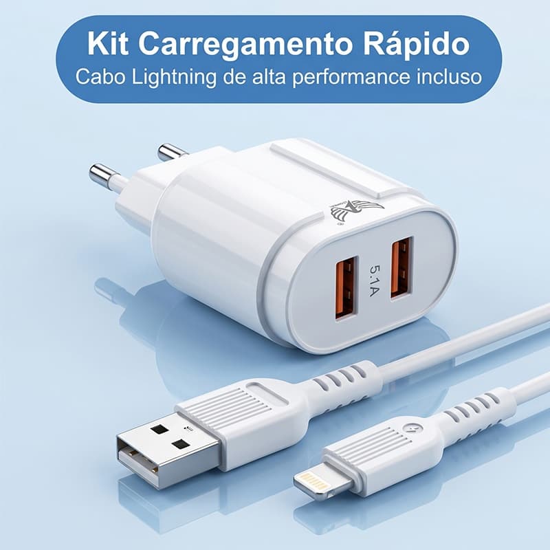 Adaptador Carregador Rápido Duplo USB 5.1A Para Viagens