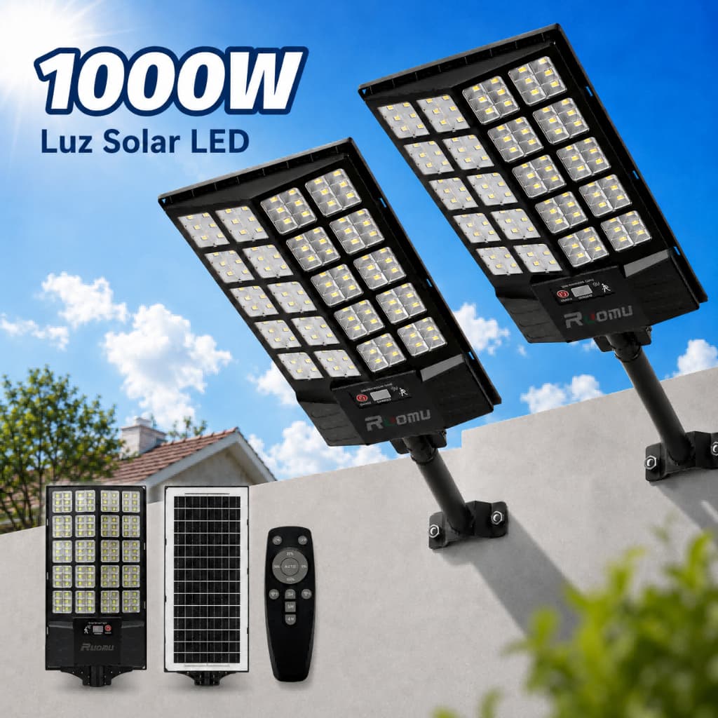 Kit 2 Luminária Solar LED 1000W Externa Com Sensor Movimento Luz Forte Para Jardim Garagem