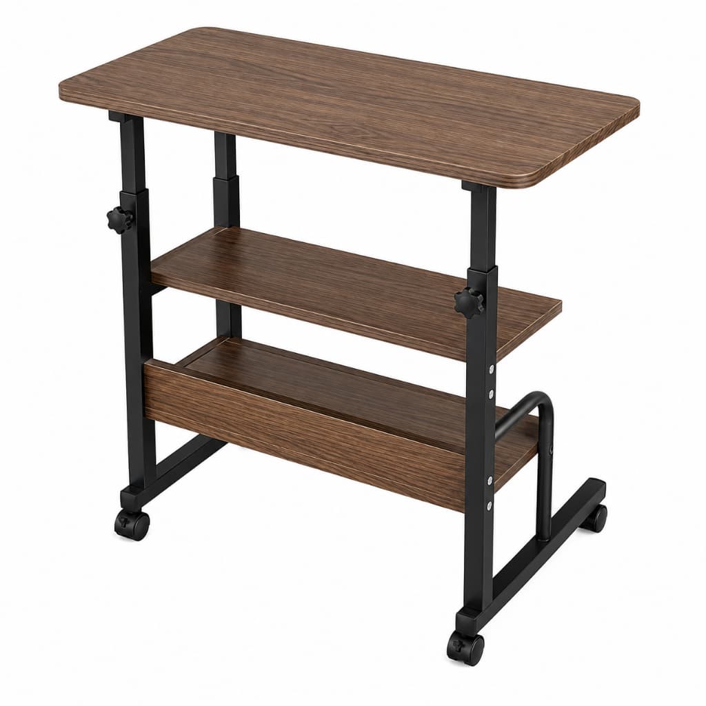 Mesa Para Notebook Marrom Com 2 Prateleiras Ajustáveis E Rodinhas Para Quarto Escritório E Home Office