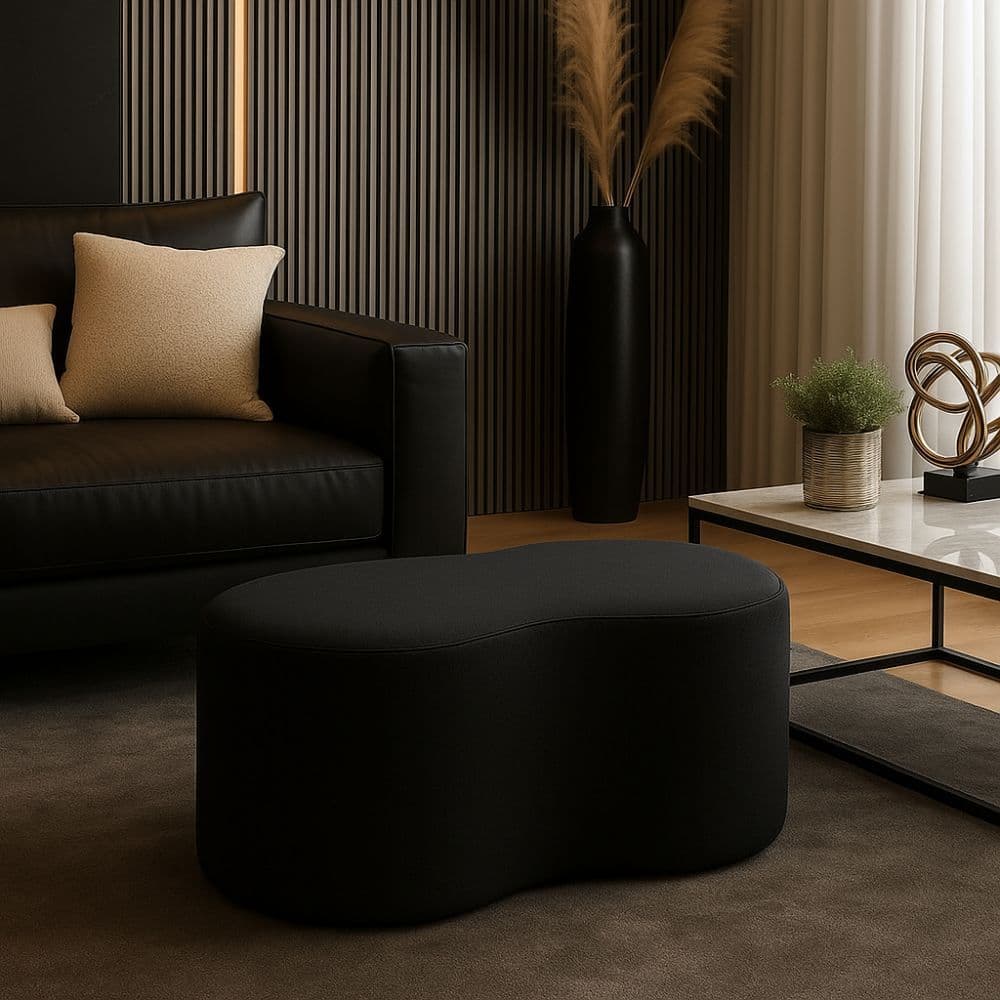 Puff Orgânico Terry Feijão 100cm Pufe Banco Moderno Para Sala Living Loja Luxo Conforto Suede Preto