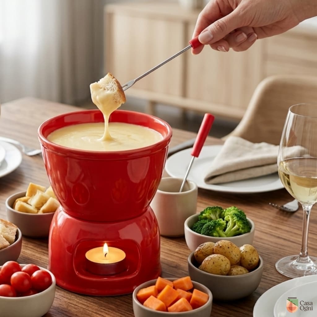 Mini Aparelho Fondue de Porcelana para Casal 6 Pcs Vermelho 400ml de Chocolate ou Queijo