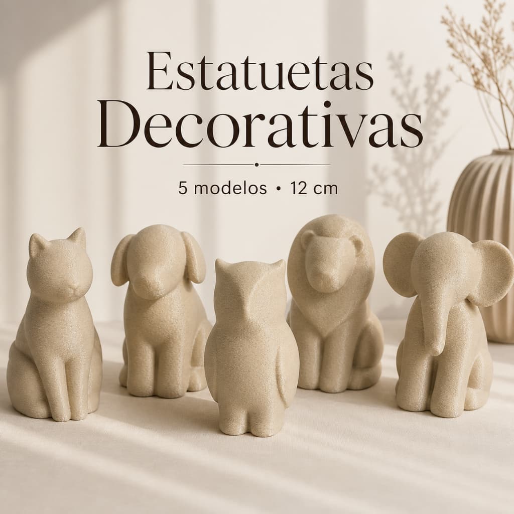 Estatueta Decorativa Animal Minimalista 12cm em PLA Gato Cachorro Coruja Leão Elefante