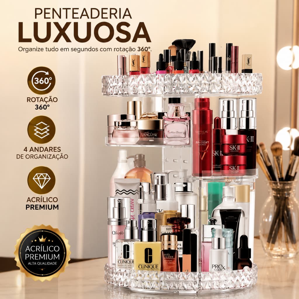 ✨ Organizador de Maquiagem Giratório 360° em Acrílico Premium | 4 Andares Multifuncional ✨