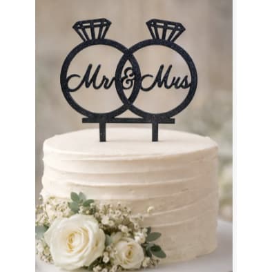 Topper de Bolo Casamento Sr. & Sra. + Anéis Decoração Festa 💍🤍