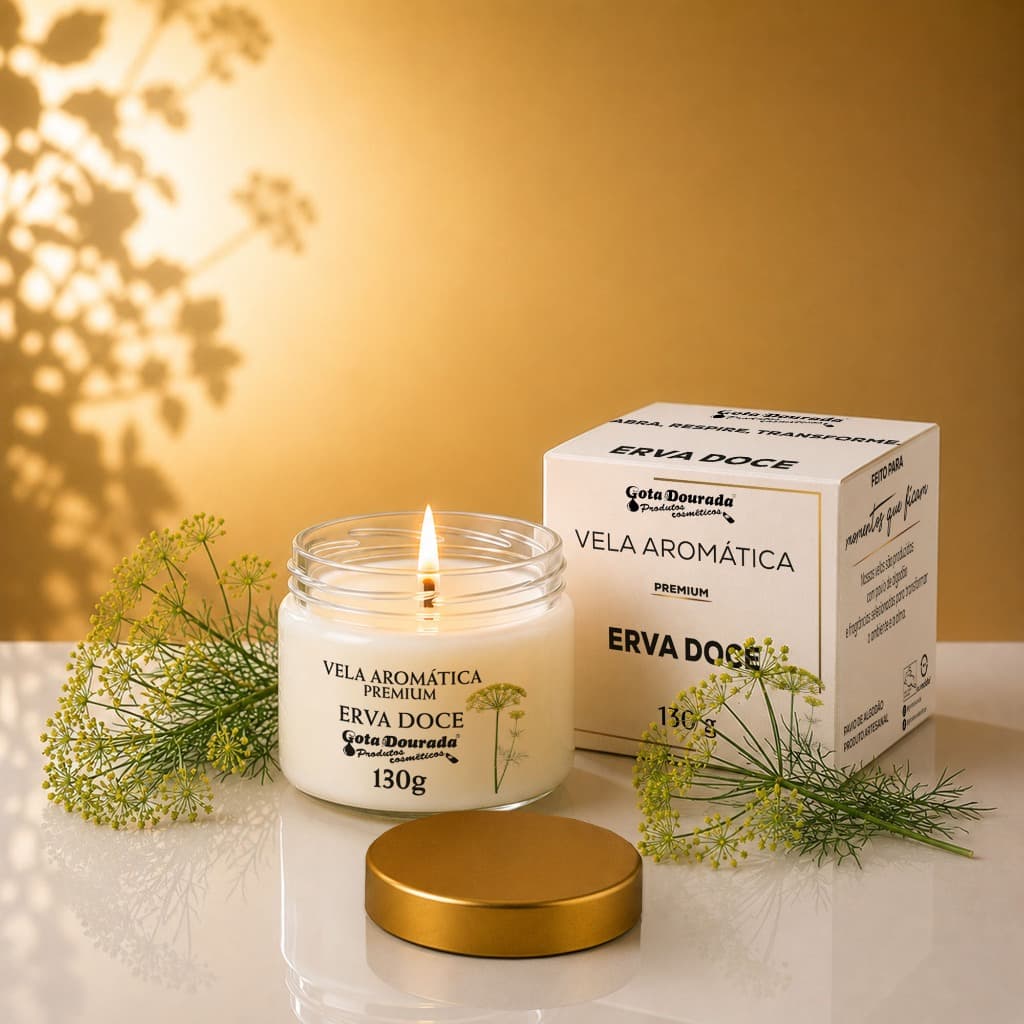 Vela Aromática Premium 130g - Ambiente Acolhedor e Equilibrado - Erva Doce