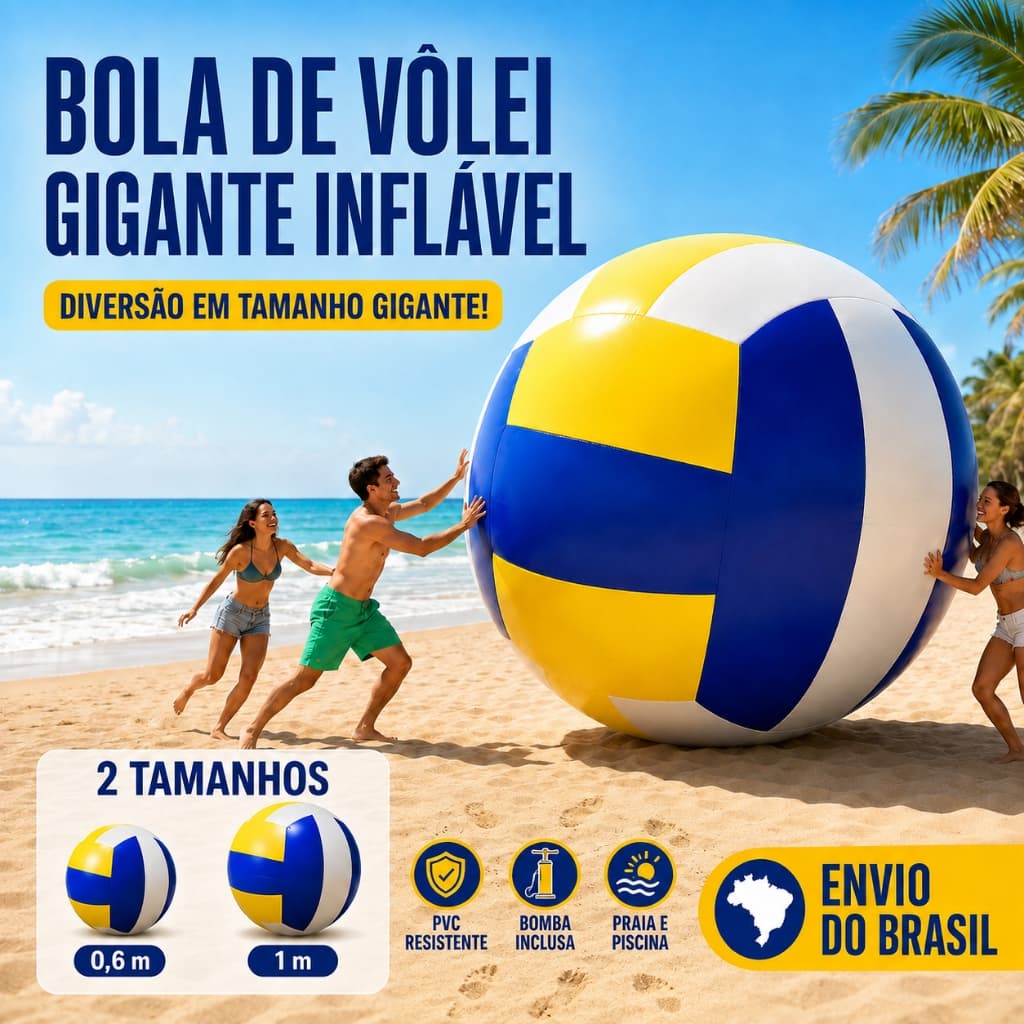 Bola Inflável Gigante 0,6m ou 1m com Bomba Grátis, PVC Reforçado para Praia e Piscina – Envio do Brasil