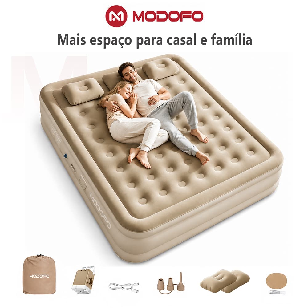 Colchão Inflável Casal MODOFO King 200x180x40cm Cama Inflável com Bomba Elétrica Embutida Infla em 3 Minutos para Casa