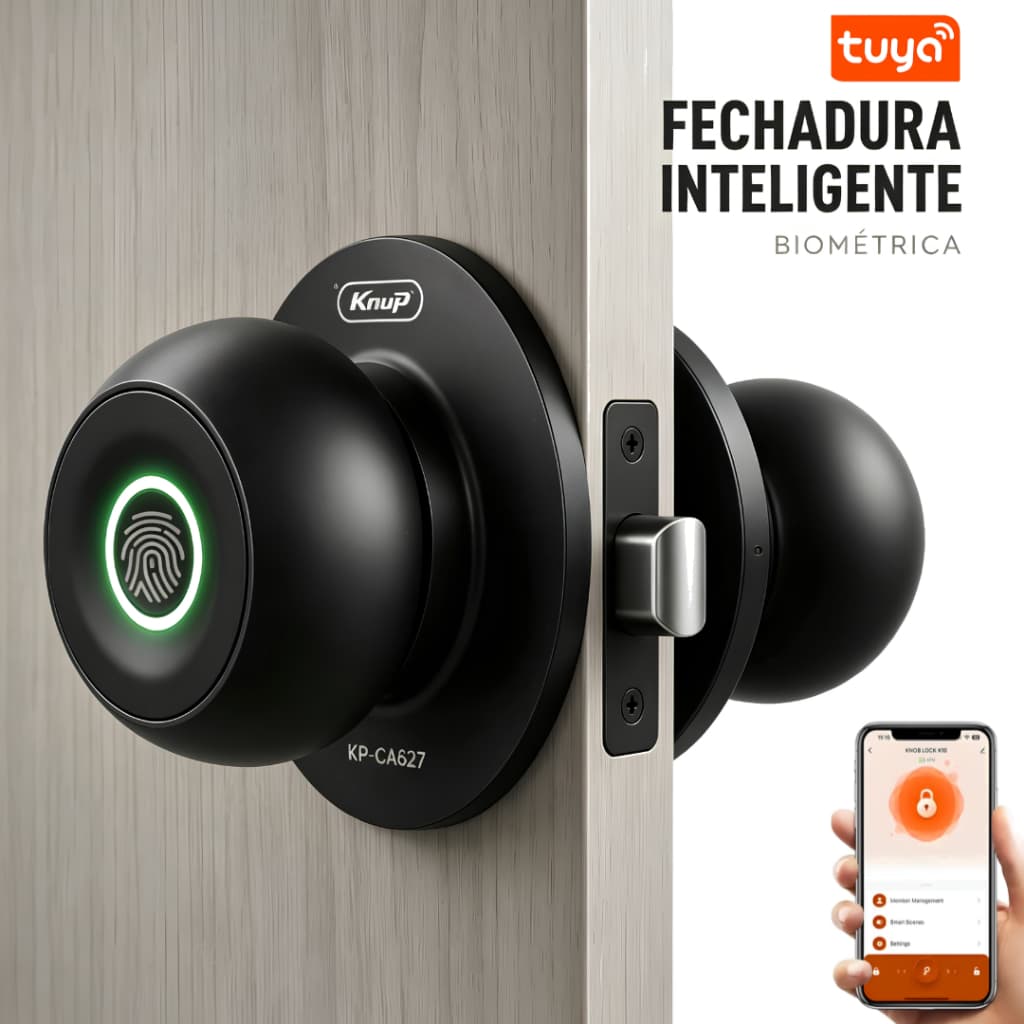 Fechadura Inteligente Biométrica Impressão Digital Tuya APP Chave Mecânica Para Casa e Apartamento