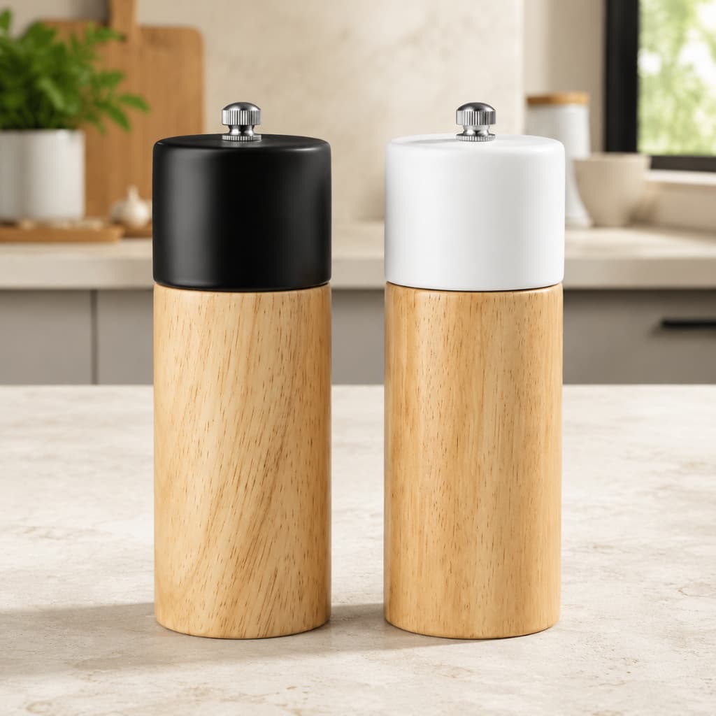 Moedor Manual Pimenta e Sal Grosso em Madeira e Cerâmica Branco Preto 16 cm