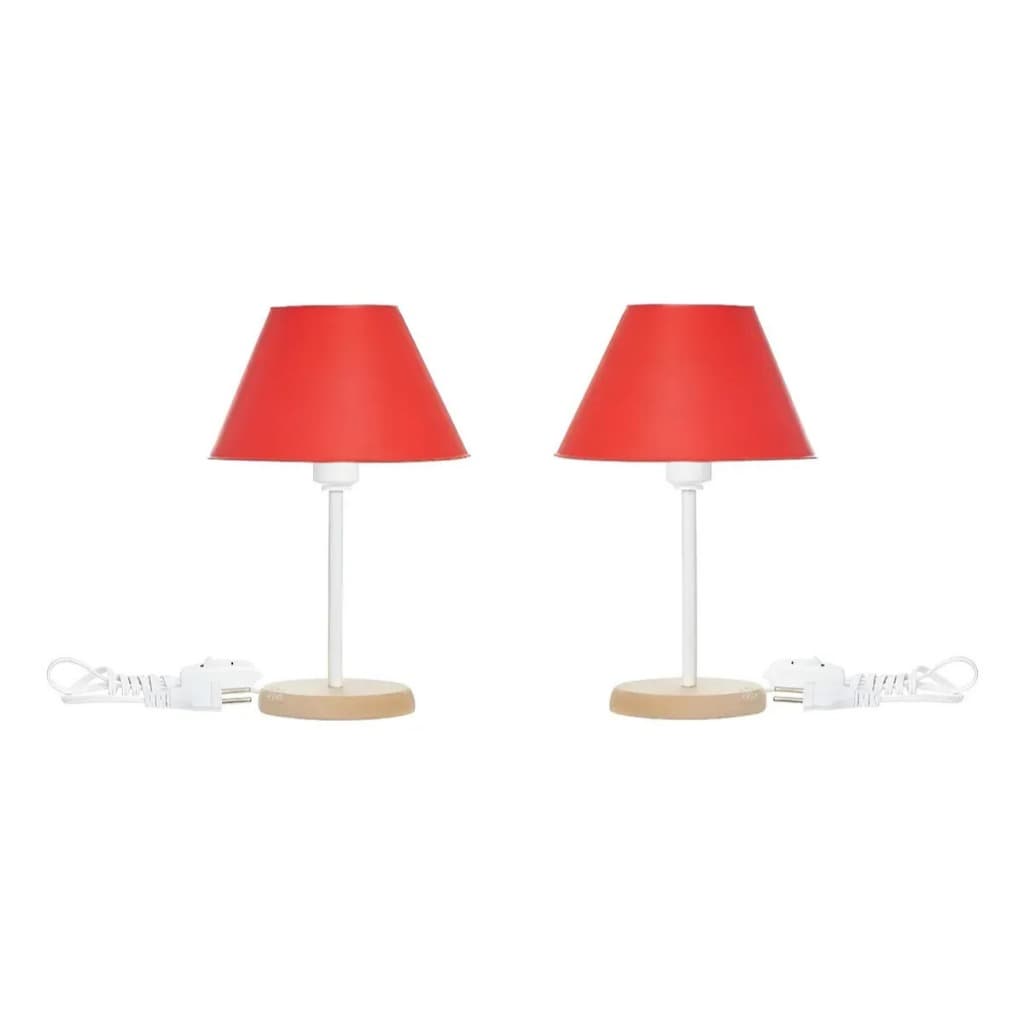Kit 2 Abajures Luminária De Mesa Com Cúpula Vermelho Base MDF Decoração Quarto Sala