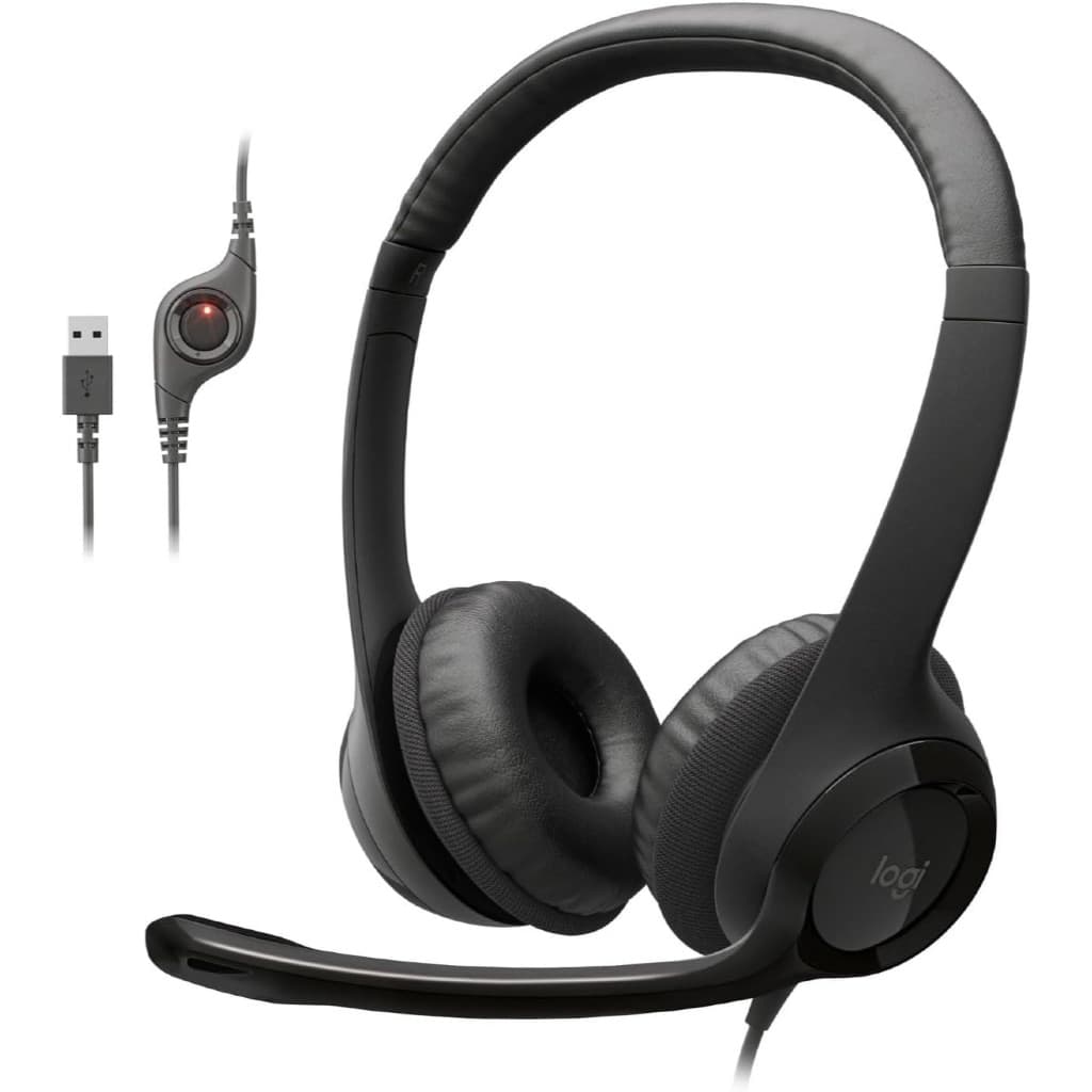 Headset Logitech H390 USB com Fio Microfone Redução de Ruído Preto