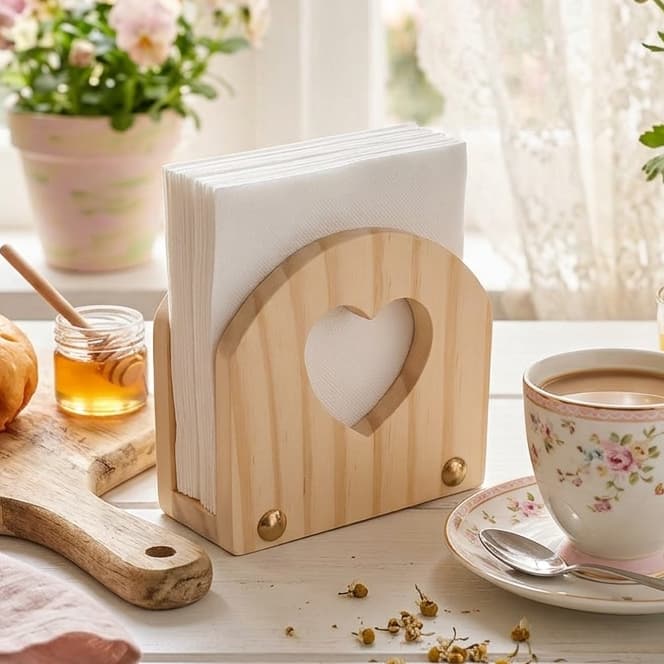 Porta Guardanapo De Papel Coração Mesa Madeira Pinus Balcão Decoração Cozinha Bancada