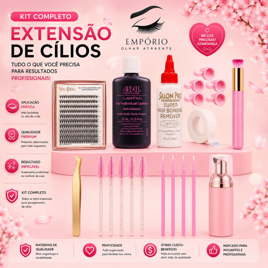 Conjunto Kit Cilios  New Show Ardell Lanell Salon Pro Tufo Postiço em Casa Cílios Tufinho