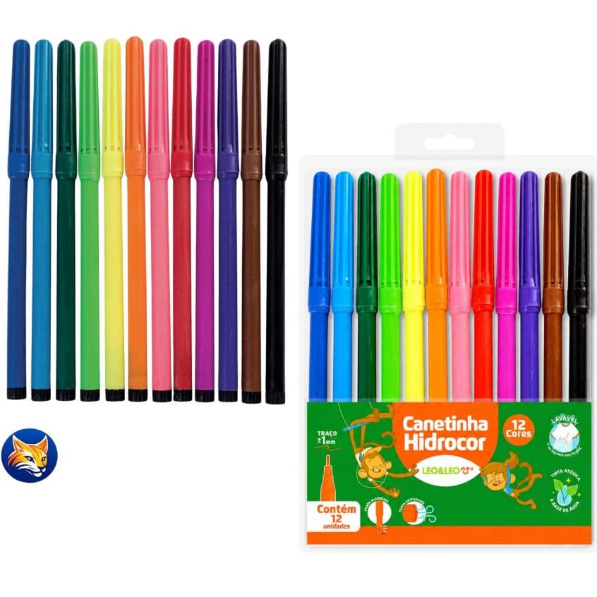 Kit 5 a 20 Estojos Caneta Hidrográfica Hidrocor Canetinha Com 12 Cores Leo&Leo