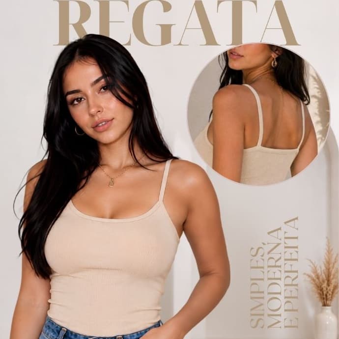 Regata Feminina Ribana Canelada com Bojo Alça Fina Blusinha Básica Casual Confortável Moda Feminina