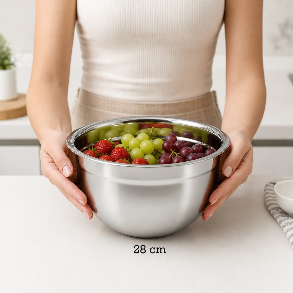 Tigela Inox Bowl 28cm Profissional Grande Multiuso Reforçada Preparo Salada Massa Cozinha Luxo