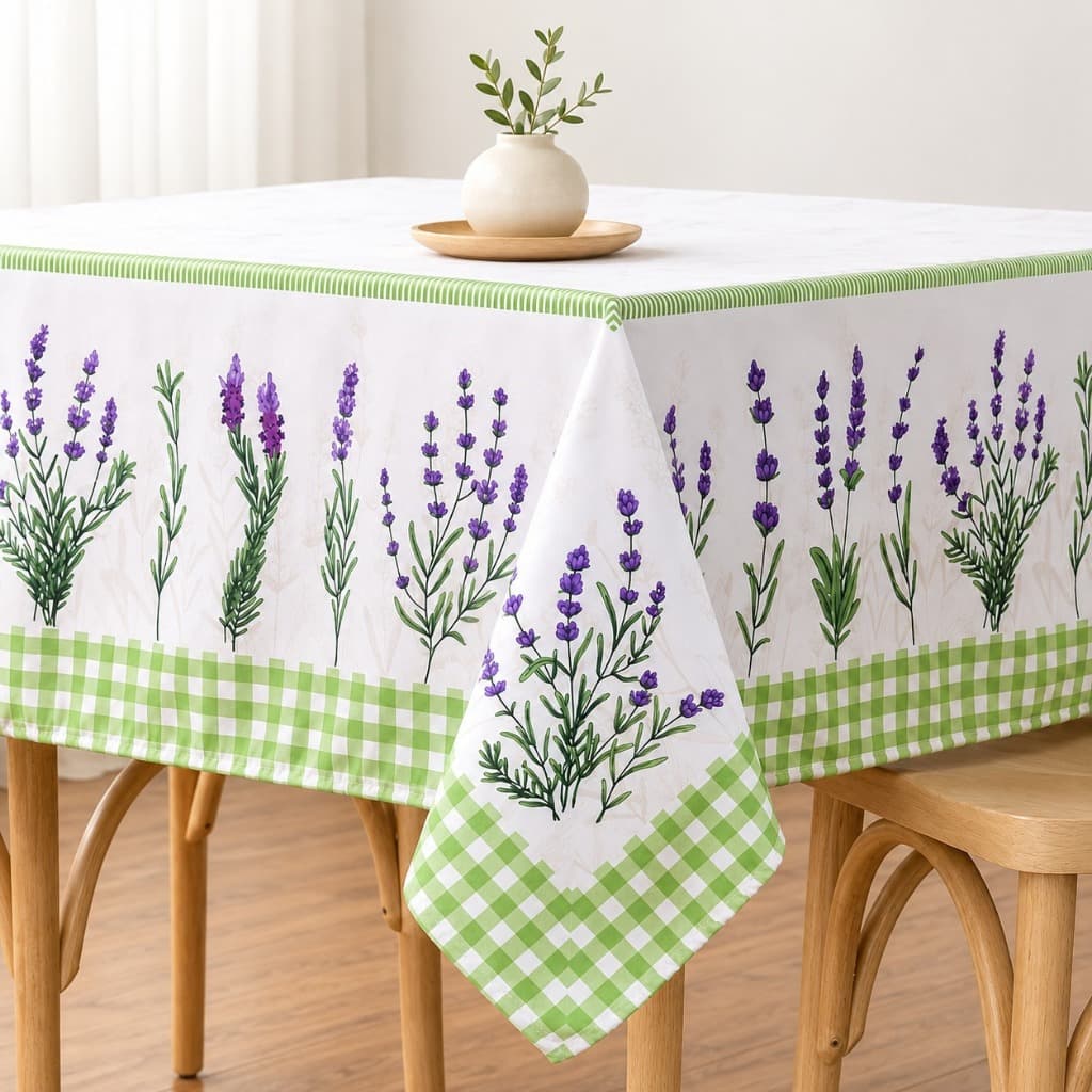 Toalha de Mesa Allegra 1 Peça 4 6 e 8 Lugares Tecido Microfibra Estampa Digital Lavanda Limão