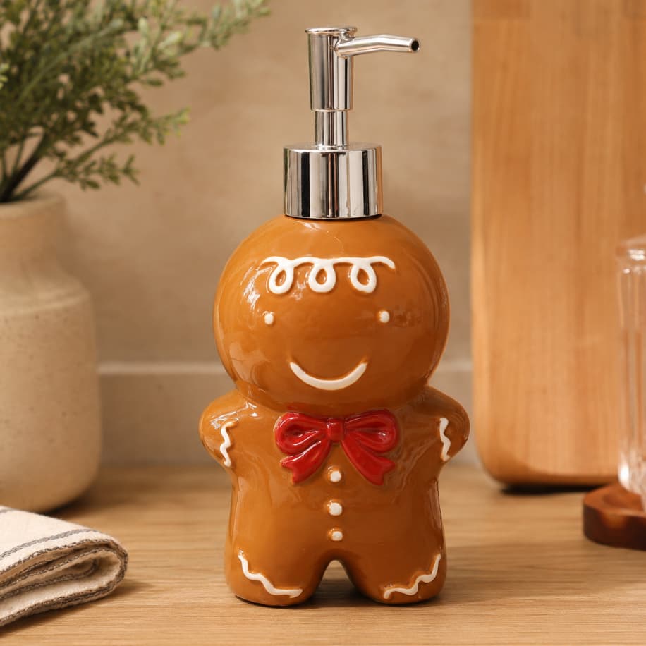 Porta Sabonete Líquido Natal Porcelana Boneco de Gengibre Decorativo para Banheiro e Cozinha Luxo