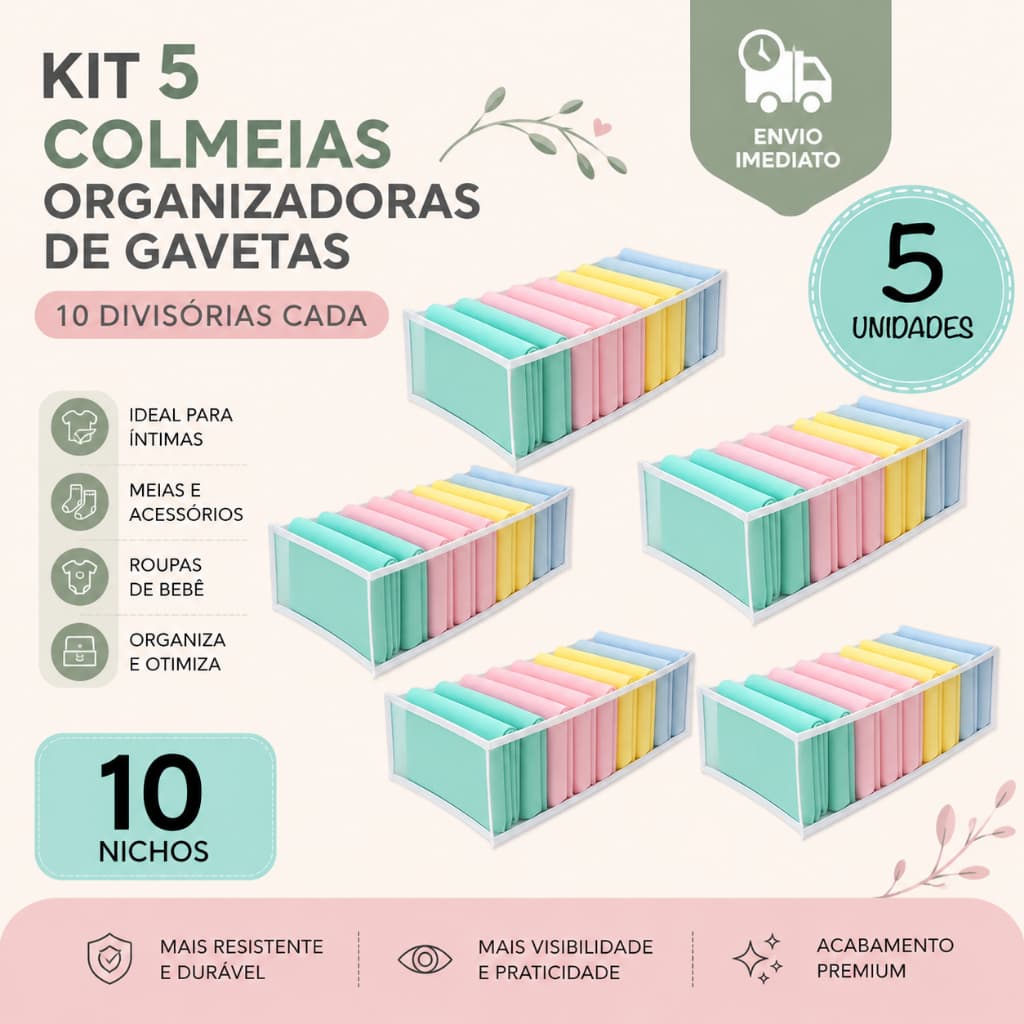 Kit 5 Colmeias Organizadoras de Gavetas com 10 Divisórias / Organizador de Roupas -Íntimas, Meias , roupas de bebe