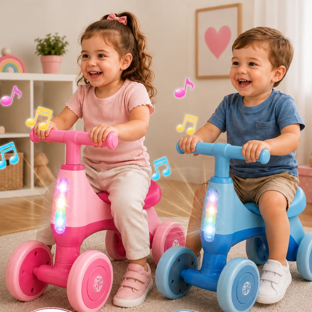 Bicicleta De Equilíbrio Infantil Quatro Rodas Rosa ou Azul Sem Pedal Bike Crianças e Bebê