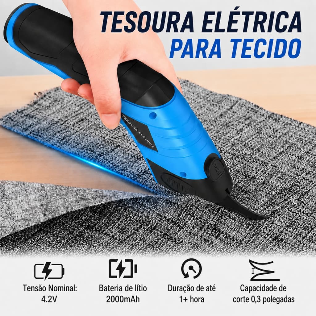 Tesoura Eletrica e Cortador Multiuso Sem Fio Recarregavel USB 4.2V Para Tecido Couro e Papelao