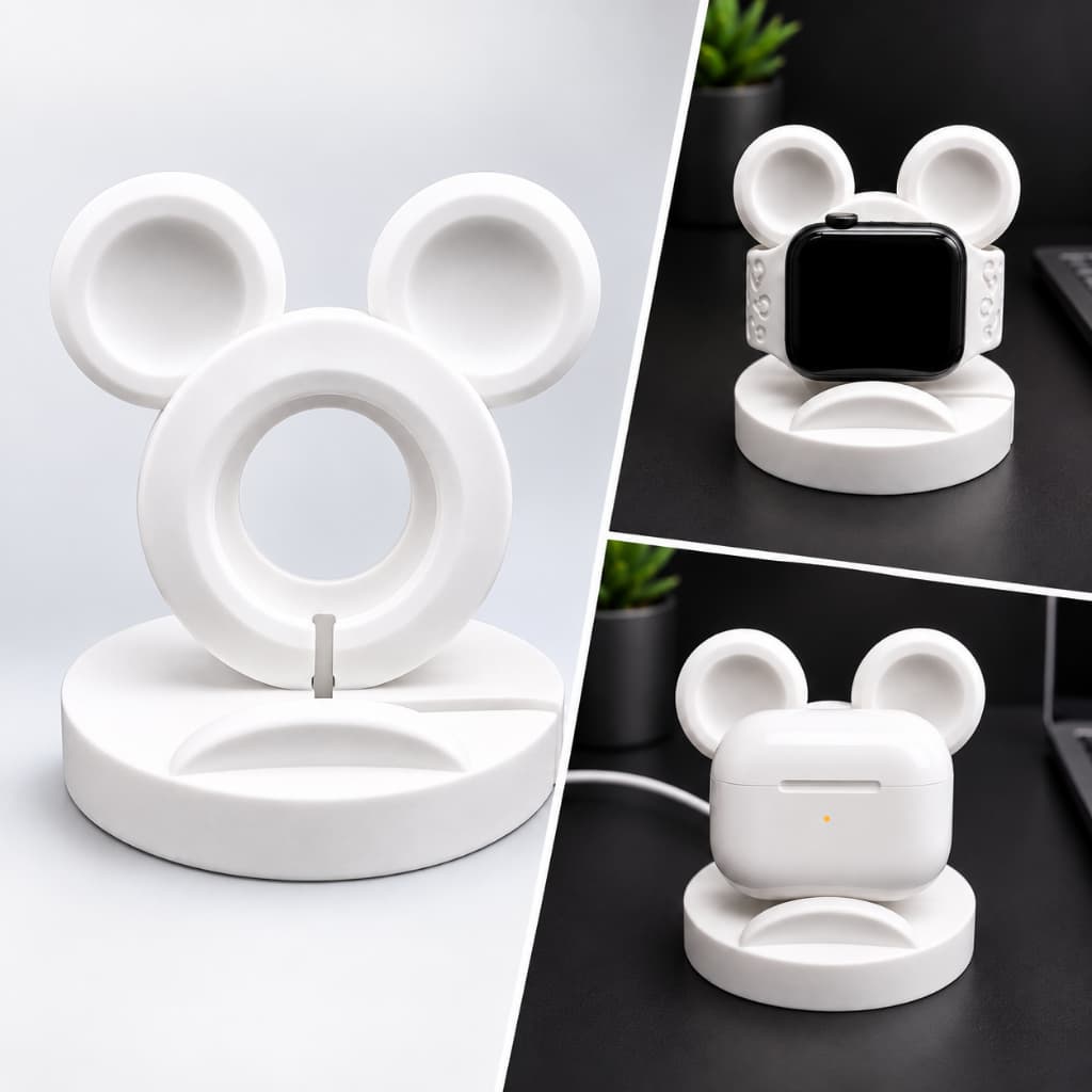 Suporte para Carregador de Smartwatch e Fone Sem Fio 2 em 1 Base de Mesa Organizador