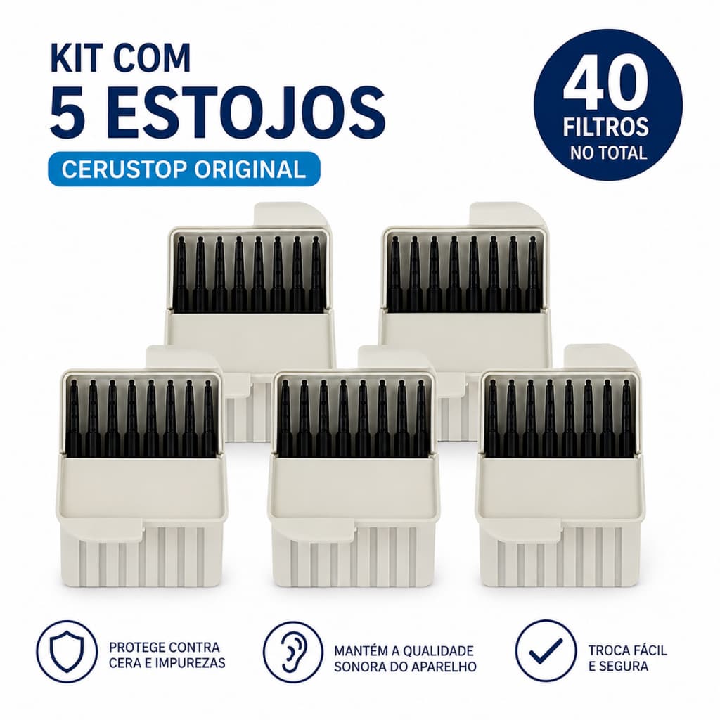 5 Estojos Cerustop Phonak Protetor de Cera para Aparelho Auditivo (40 unidades de filtros)