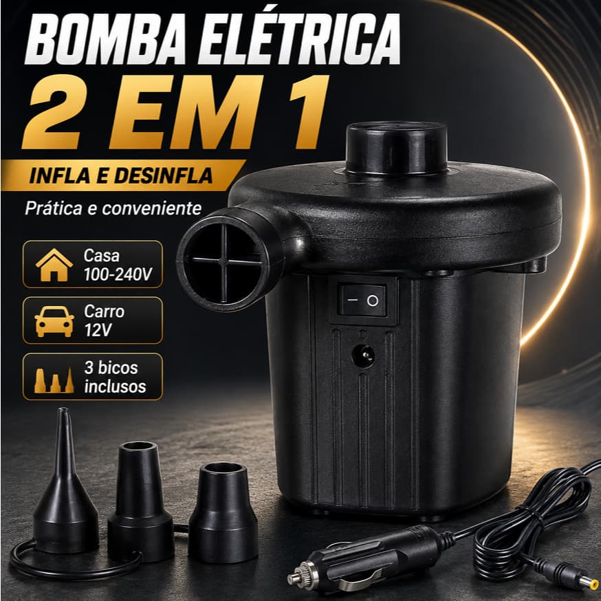 Bomba Elétrica 2 em 1 Inflar e Desinflar Portátil 110V-240V 12V para Colchão Inflável Piscina Barco Saco a Vácuo