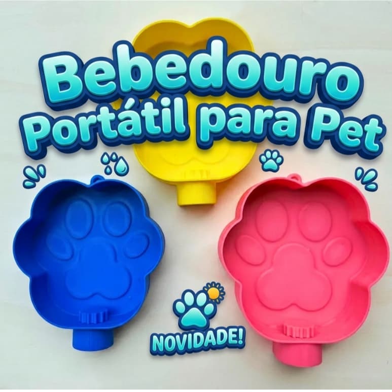 Bebedouro Portátil para Pet Formato Patinha Adaptável Garrafa PET com Válvula de Água