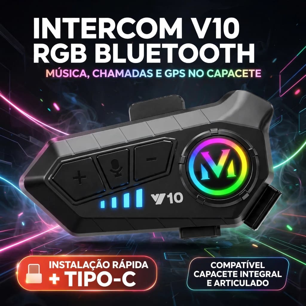 Fone De Ouvido Bluetooth Para Capacete Rgb Com Microfone Hea