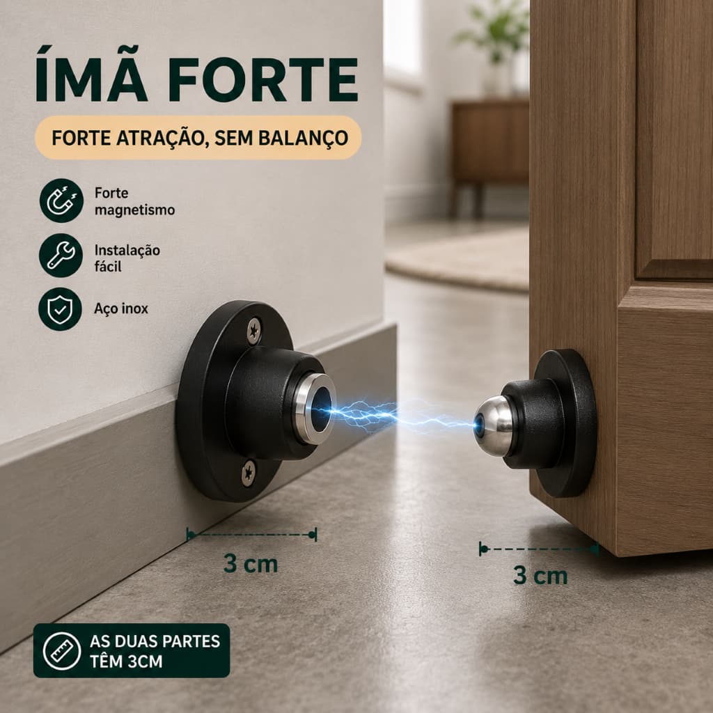 Prendedor Fixador de Porta Ima Magnético com Trava Fixador Resistente para Porta e Parede