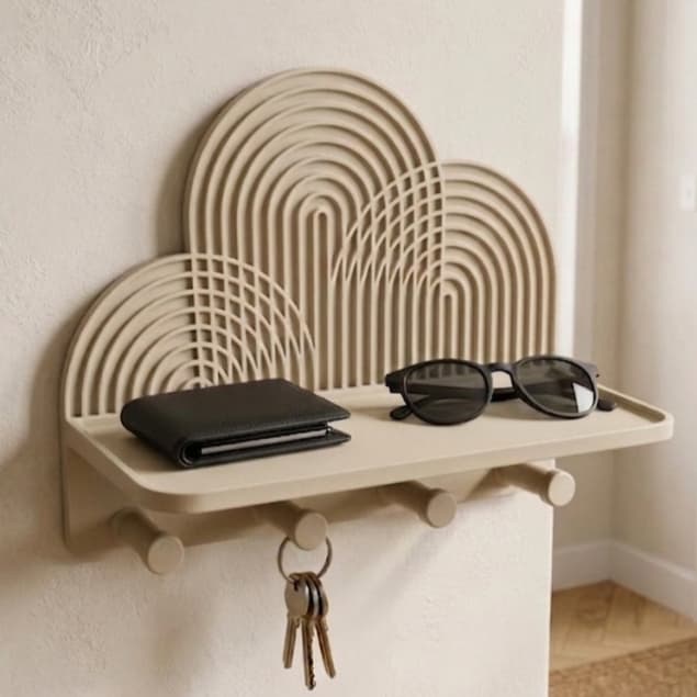 Porta Chaves Decorativo com Prateleira e 4 Ganchos de parede - Moderno e Minimalista