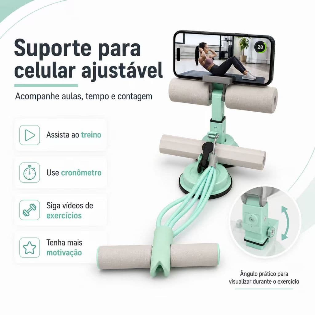 Aparelho de Abdominal Dupla Ventosa com Suporte para Celular Ajustável Fitness Musculação em Casa