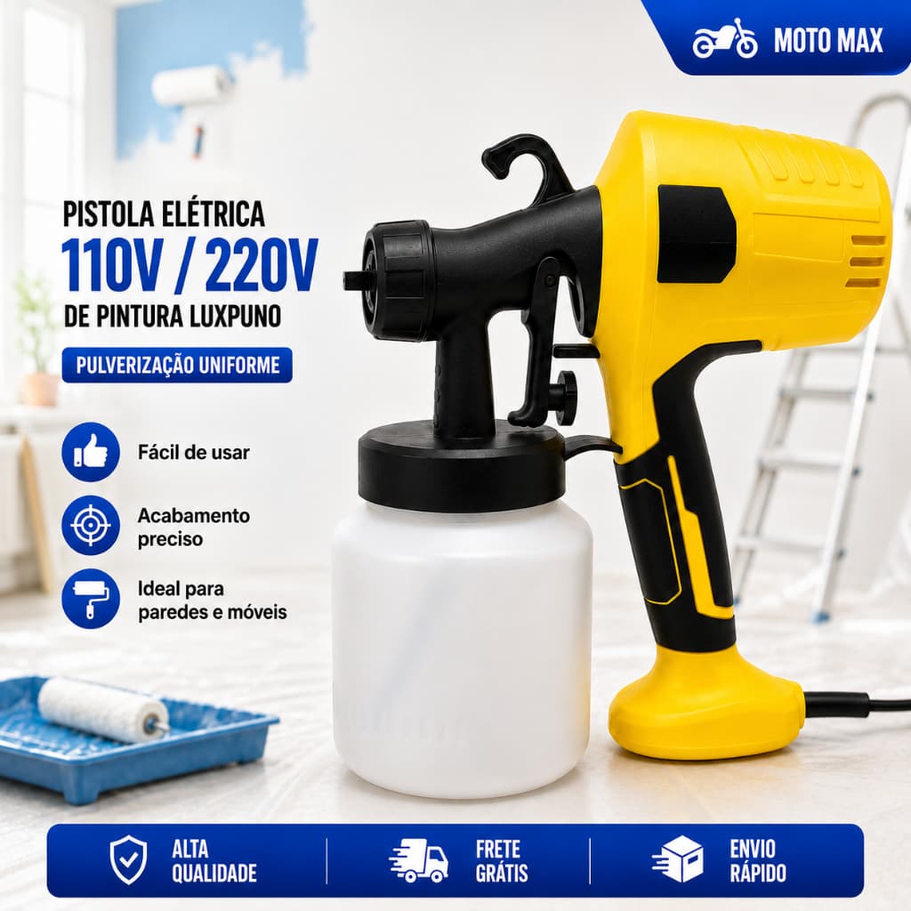 Pistola Elétrica Para Pintura Luxpuno 500W Pulverizador de Tinta com Compressor 110V/220V e Bico de Spray
