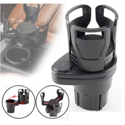 Suporte de Copo Automotivo 2 em 1 Rotativo 360°, Porta Copos Duplo Ajustável para Carro, Garrafas, Copos e Latas