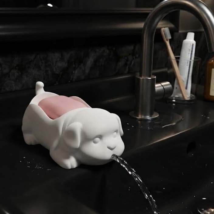 Saboneteira Cachorrinho Fofo Que Cospe Água - Divertido Para Decorar O Seu Banheiro