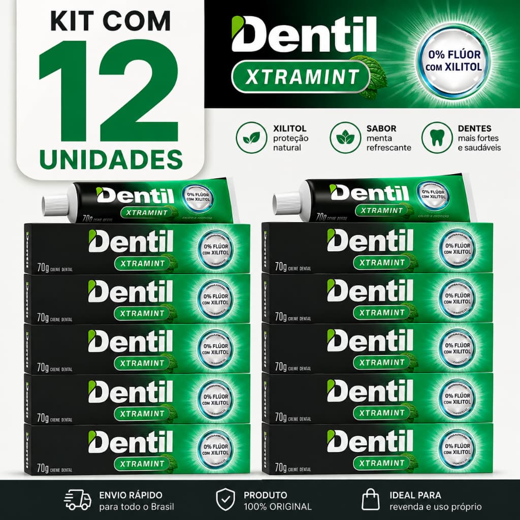 Creme Dental dentil Pasta de dente XTRAMINT Com Xilitol, SEM Flúor, VEGANO  Hálito Fresco 70g